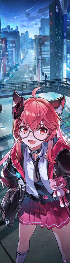 NTE pink-haired character above a bright city
